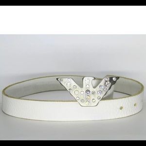 ARMANI White leather rhinestone belt